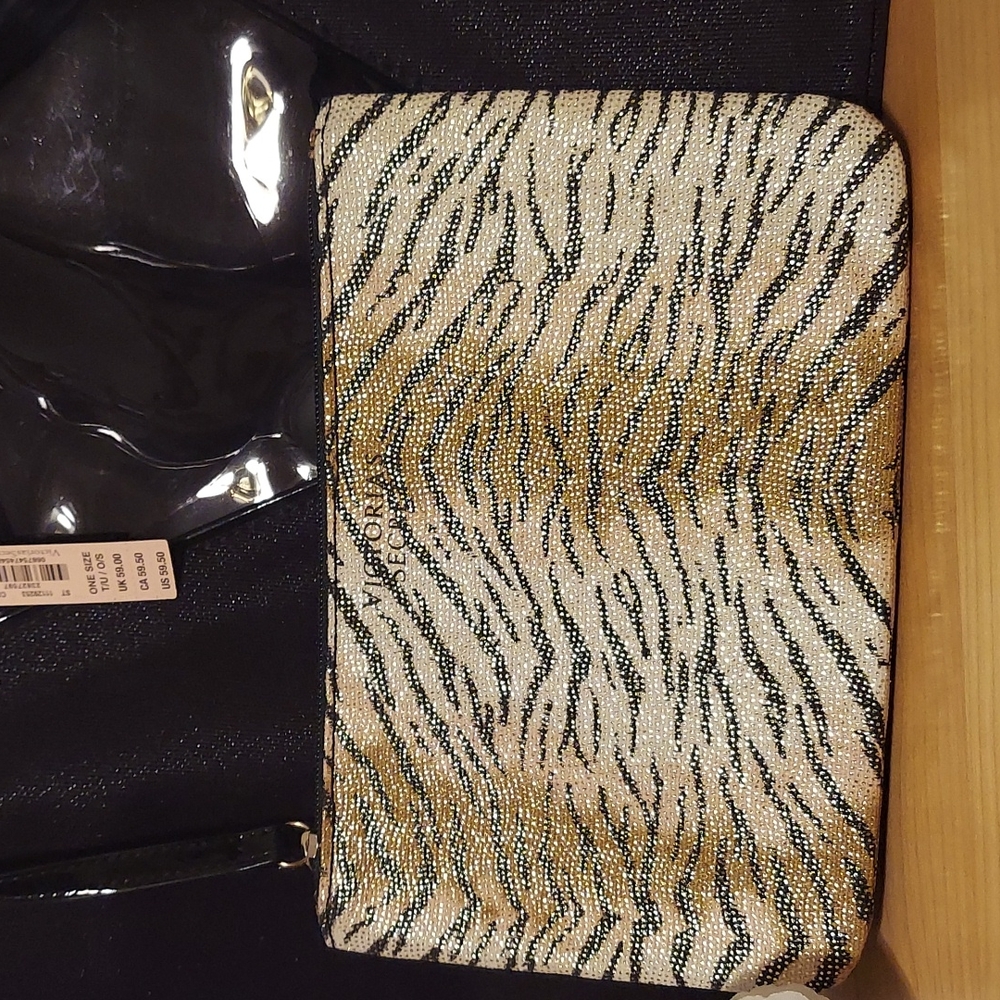 Victoria's Secret Love Victoria Black Shimmer Tote Bag with Attached Pouch - Picture 3 of 16